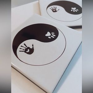 Paw Print & Handprint Yin Yang Tile Coasters